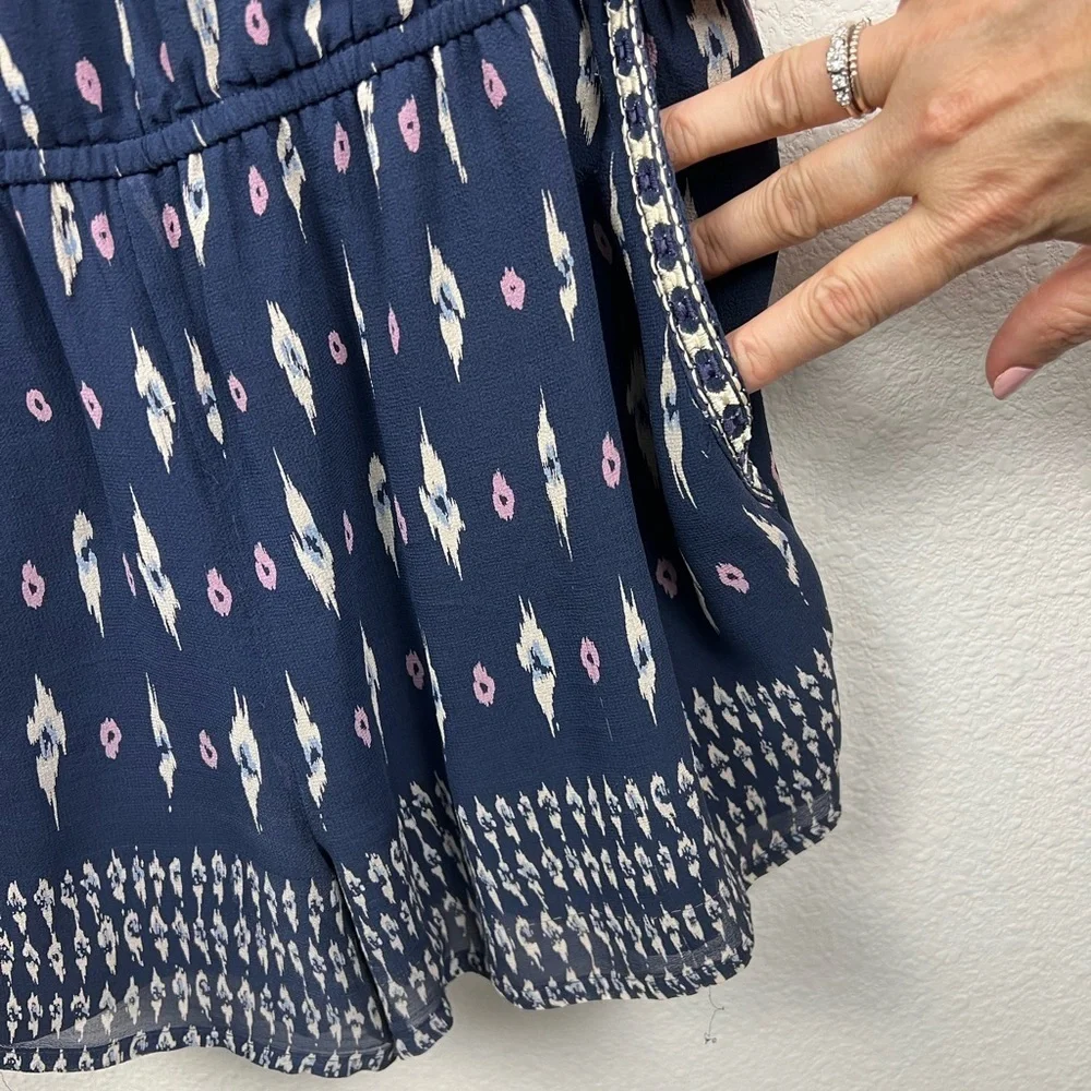 Joie Kayture Navy Silk Romper in Printed Georgette